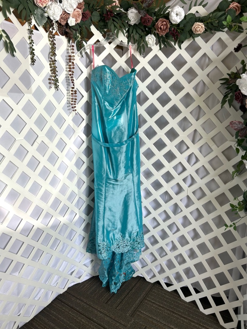Vintage Maggie Sottero Aqua Strapless Formal Gown Mermaid Lace Prom Dress 14